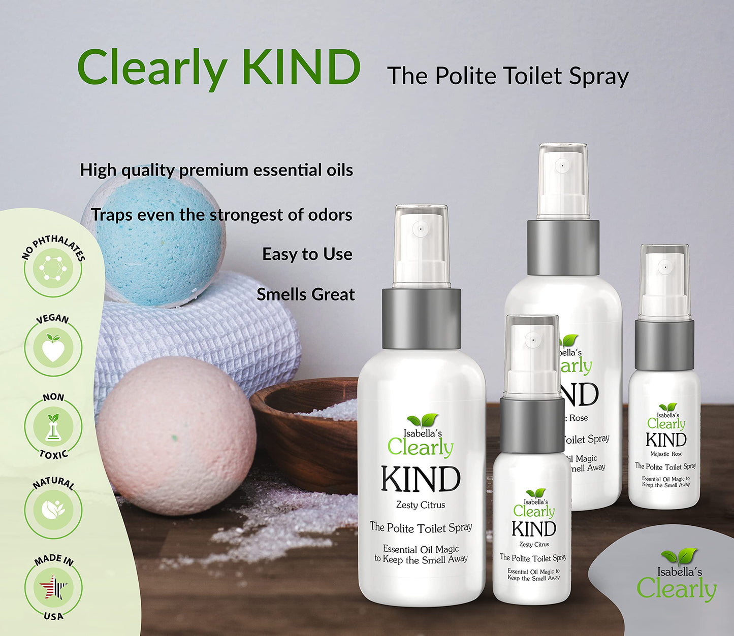 Clearly KIND, The Polite Odor Eliminator "Before you Poop" Toilet Spray | Pre Poo Essential Oil Magic Keeps the Smell Away | 100% Natural Bathroom