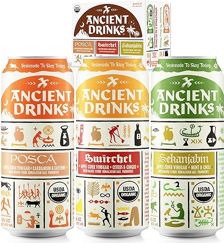 ANCIENT DRINKS Apple Cider Vinegar Electrolyte Drink with Probiotics - Organic Hydration Beverage Variety Pack (Posca, Switchel, Sekanjabin) - ACV