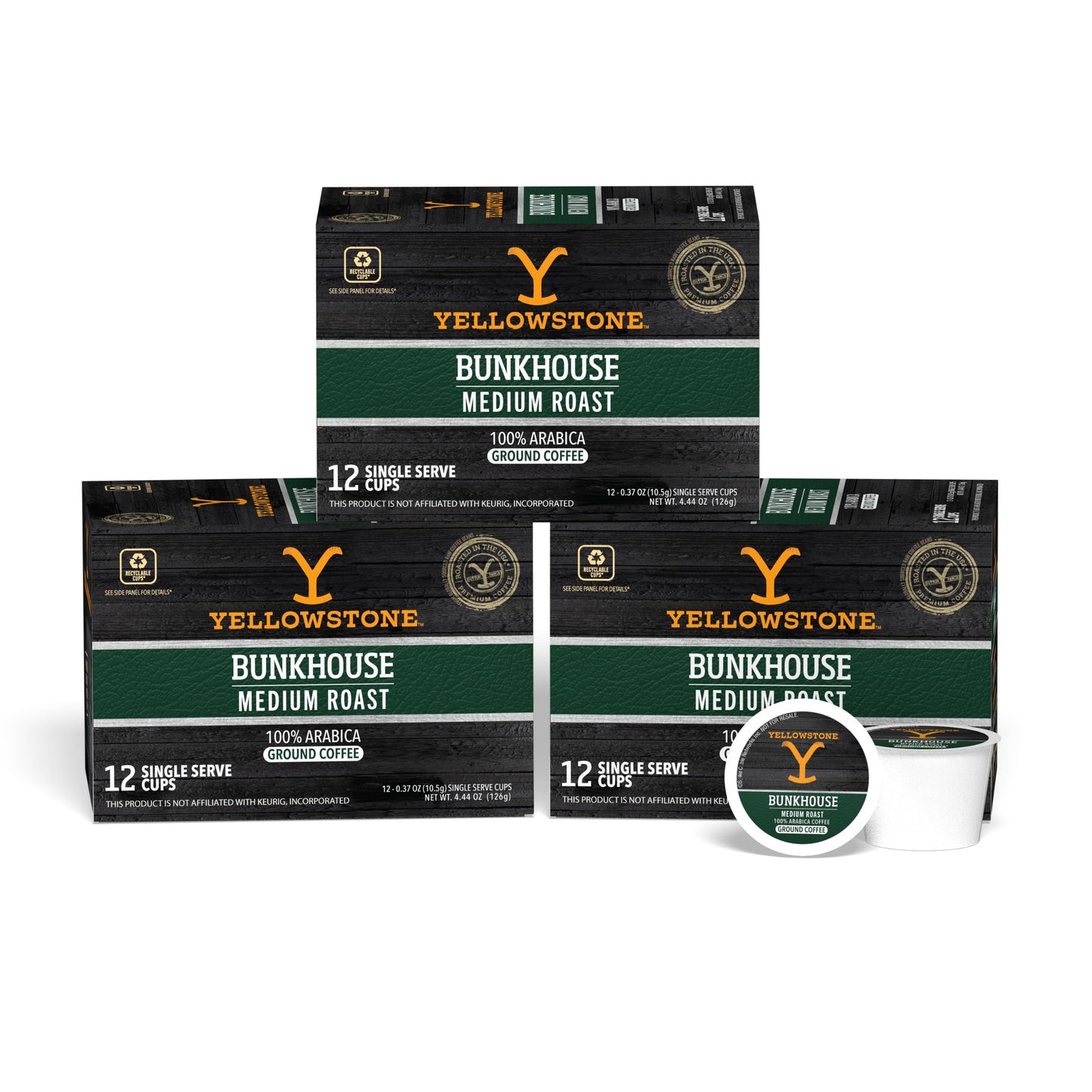 Yellowstone Bunkhouse Medium Roast Coffee, Single Serve Recyclable Pods/Cups, 100% Arabica Beans, 36 Count