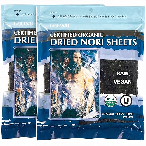 Raw Organic Nori 100 Sheets Pack - Certified Vegan, Raw, Kosher Sushi Wrap Papers - Premium Unheated, Un Cooked - NOT Toasted - BULK BUY save!