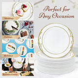 Reli. Disposable Plastic Plates, White & Gold Rim (50 Pcs, 7.5" Dessert Plate) | Hard Plastic, for Dessert/Salad/Cake | Heavy Duty Disposable Rounds