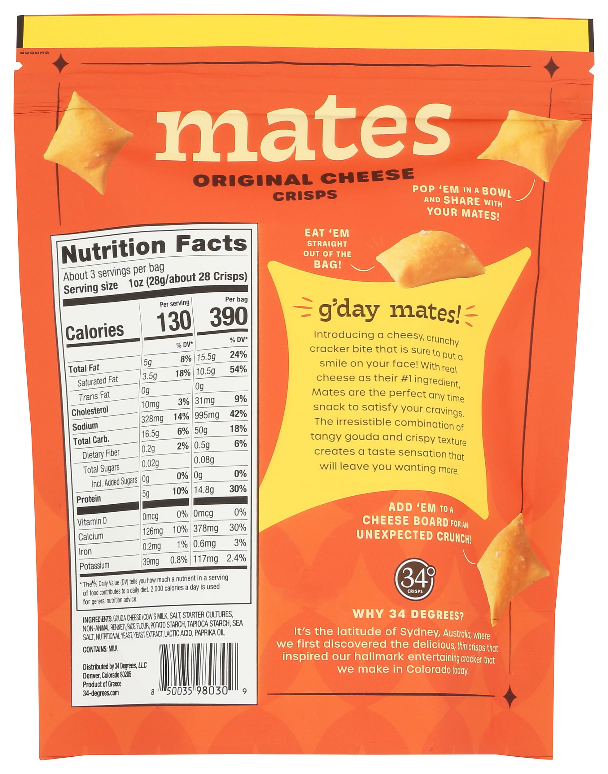 34 Degrees Original Cheese Crisps Mates, 3 OZ