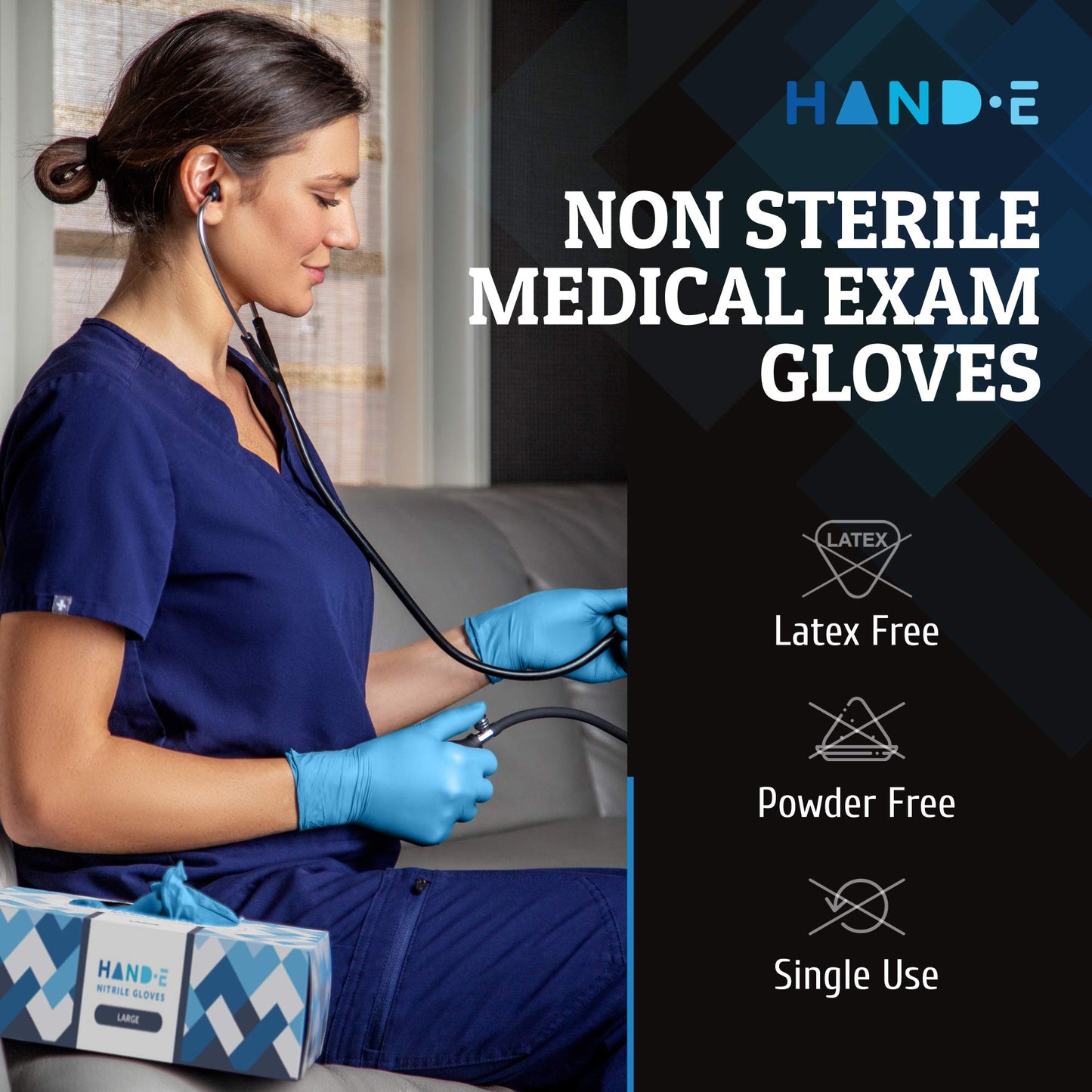 Hand-E Disposable Blue Nitrile Gloves Medium - 100 Count - Kitchen Gloves - Powder Free, Latex Free Medical Exam Gloves with Textured Grip Fingertips
