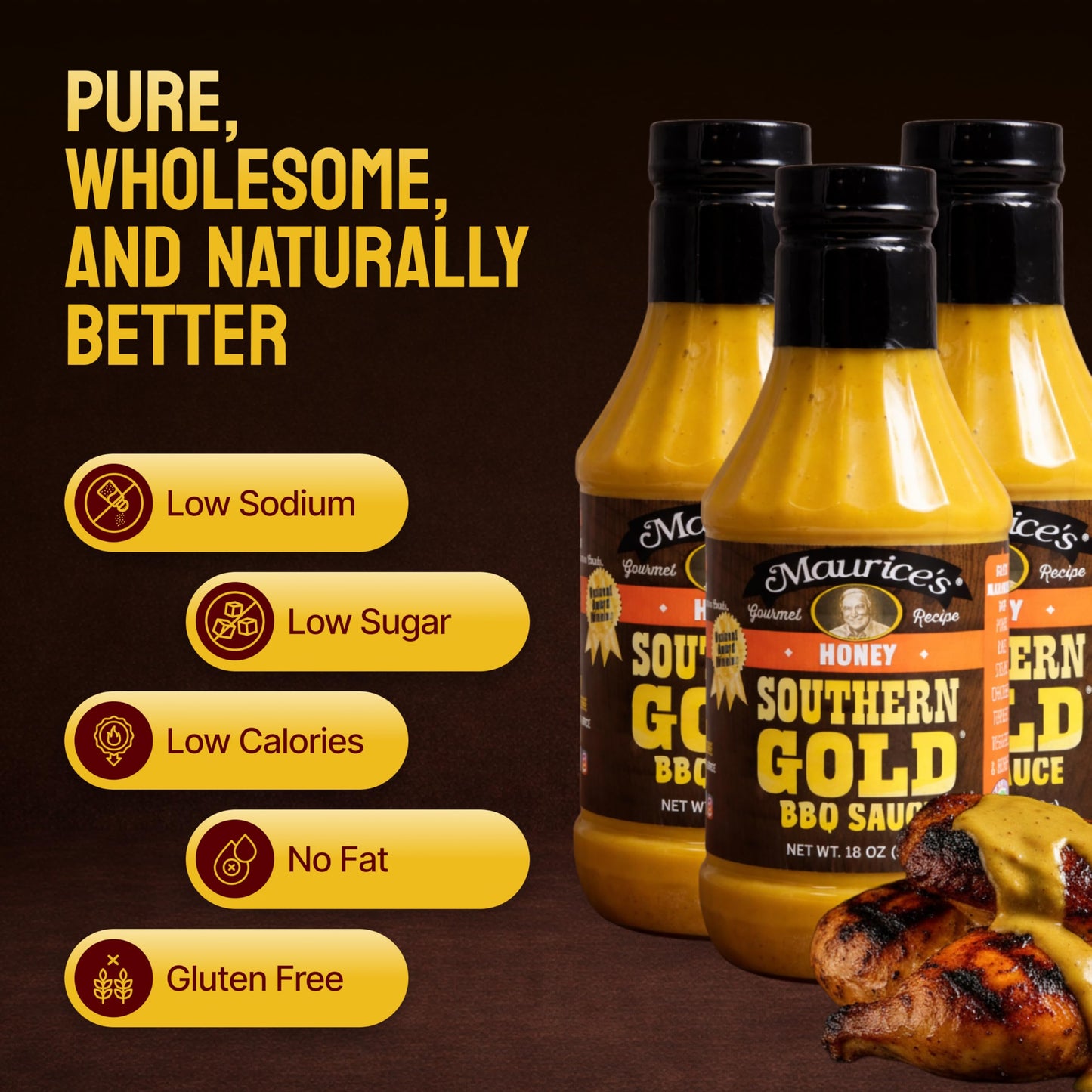 Maurice’s Southern Gold BBQ Sauce, Honey Flavor - Carolina Gold Barbecue Sauce with Sweet Flavor - Authentic Carolina Barbeque Dressing