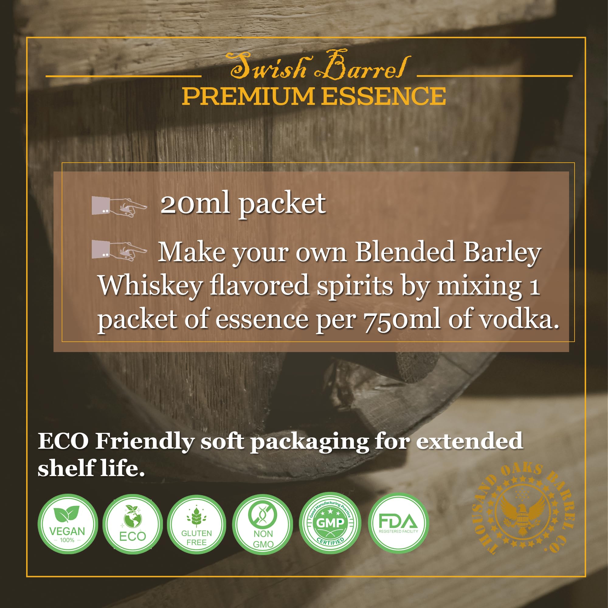 Blended Irish Barley Whiskey Flavoring Essence (5 Pack) Liquor Flavor Refill Packets for Bootleg Kits & Barrel Aging, Swish Barrel Extract