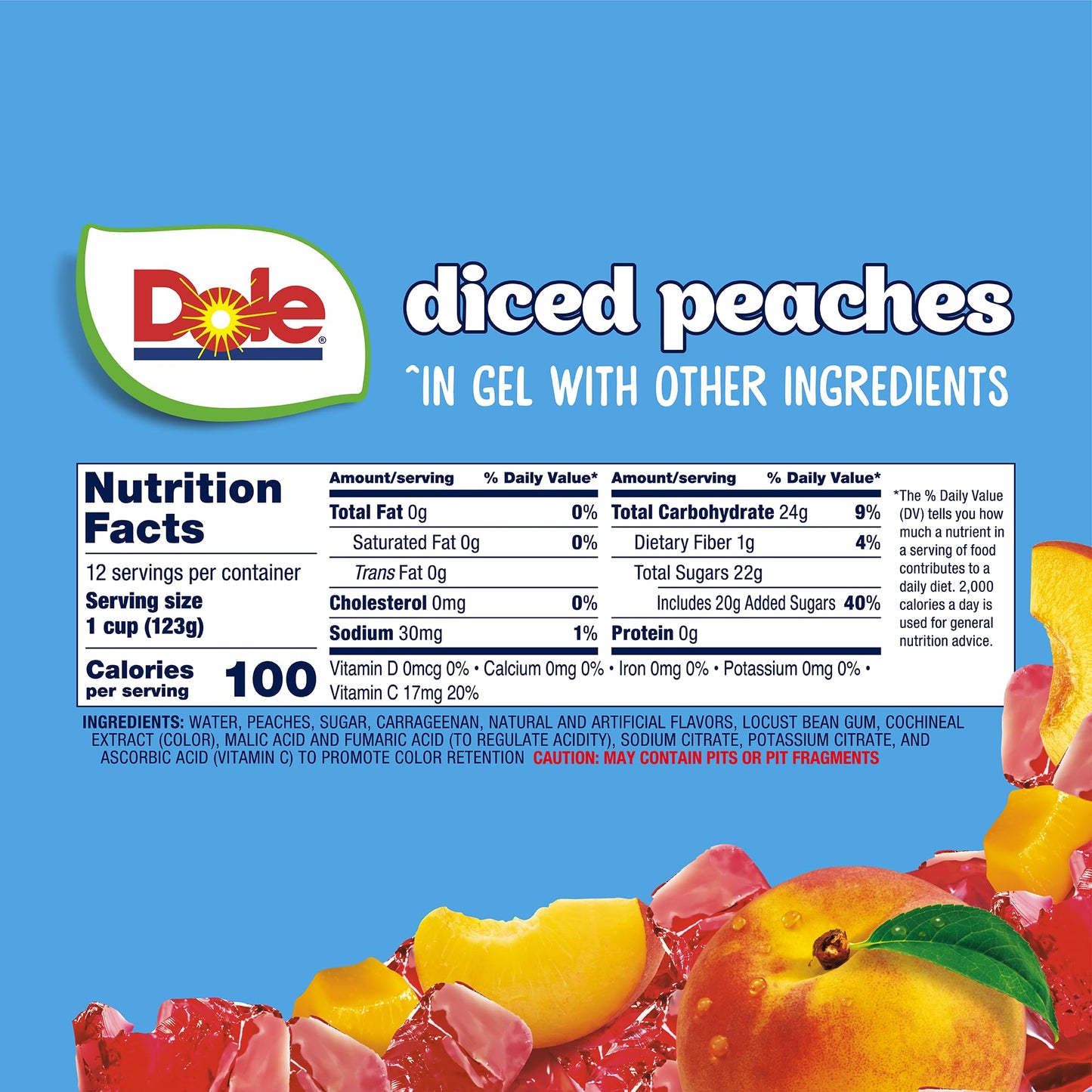 Dole Fruit Bowls Peaches in Strawberry Flavored Gel Snacks, 4.3oz 12 Total Cups, Gluten & Dairy Free, Bulk Lunch Snacks for Kids & Adults