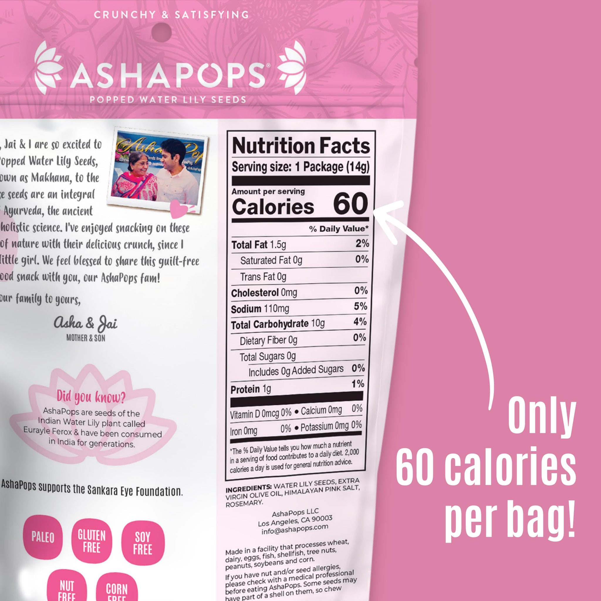 AshaPops Himalayan Pink Salt Flavored Popped Water Lily Seeds, 0.5 oz (Pack of 12) - Gluten-Free, Vegan, Paleo, Nut-Free, Corn-Free, Soy-Free