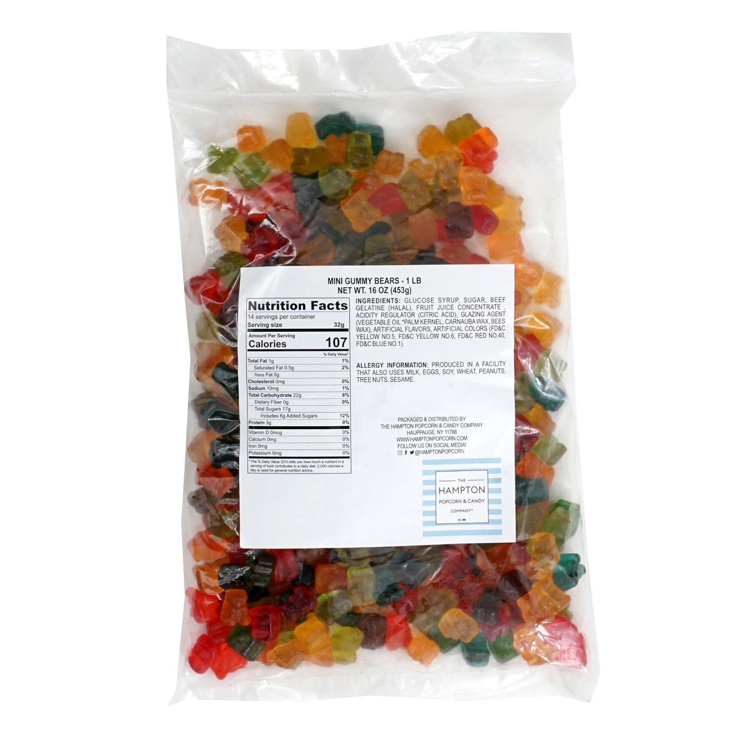 Mini Gummy Bears, 1 Pound Bulk Bag, Hampton Distribution
