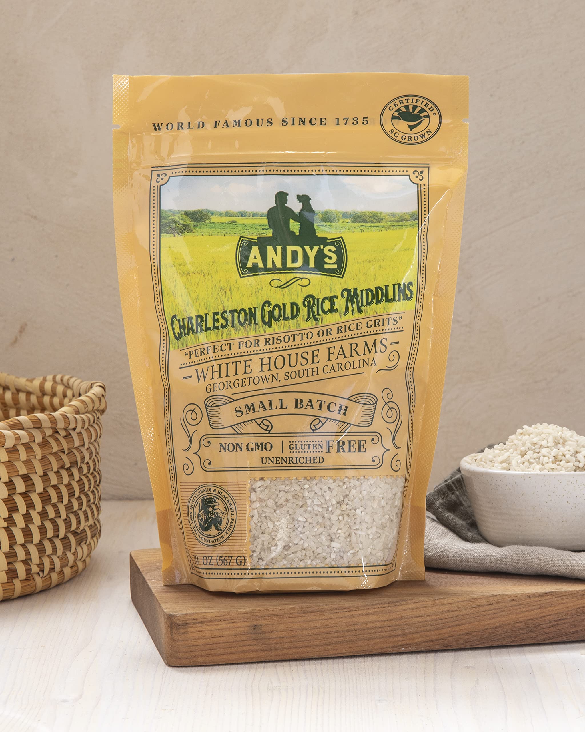 Andy’s Charleston Gold Rice Middlins by White House Farms| Gluten Free & Non GMO | Sugar Free, Aromatic | Harvested in The USA | 1 Pack |20 Oz (1.25lb)