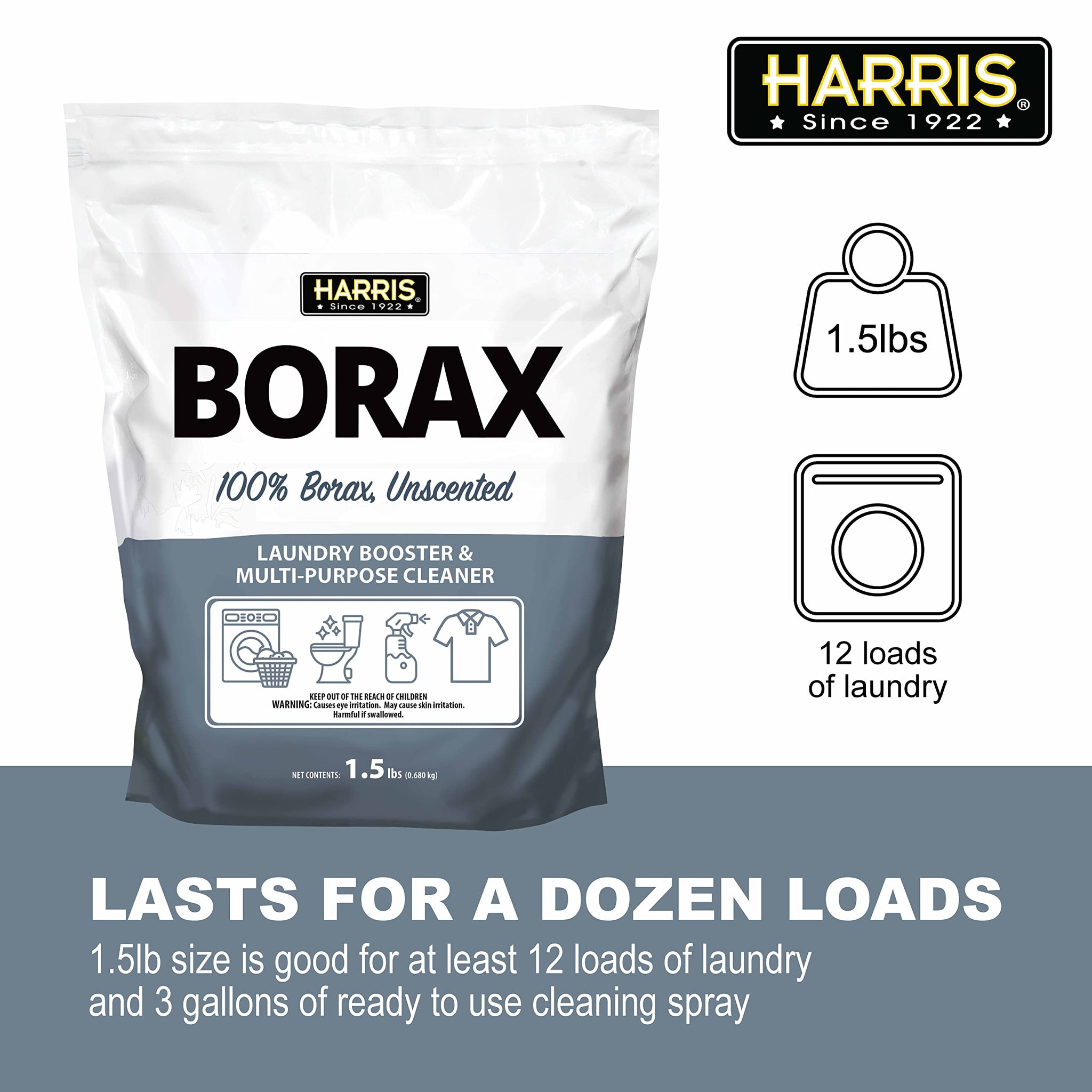 Harris Borax Laundry Booster and Multipurpose Cleaner, 1.5lb (Unscented)