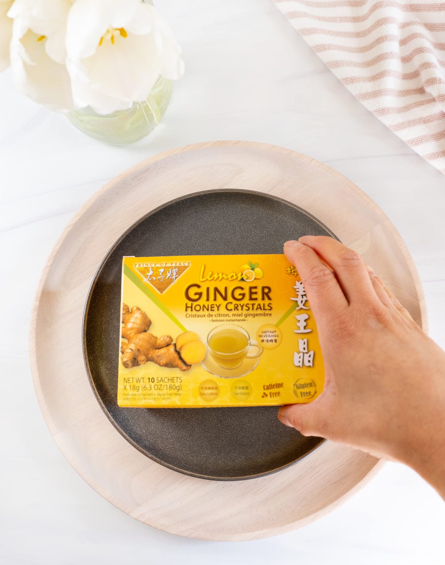 Prince of Peace Instant Lemon Ginger Honey Crystals, 30 Sachets - Instant Hot or Cold Beverage - Easy to Brew Ginger and Honey Crystals