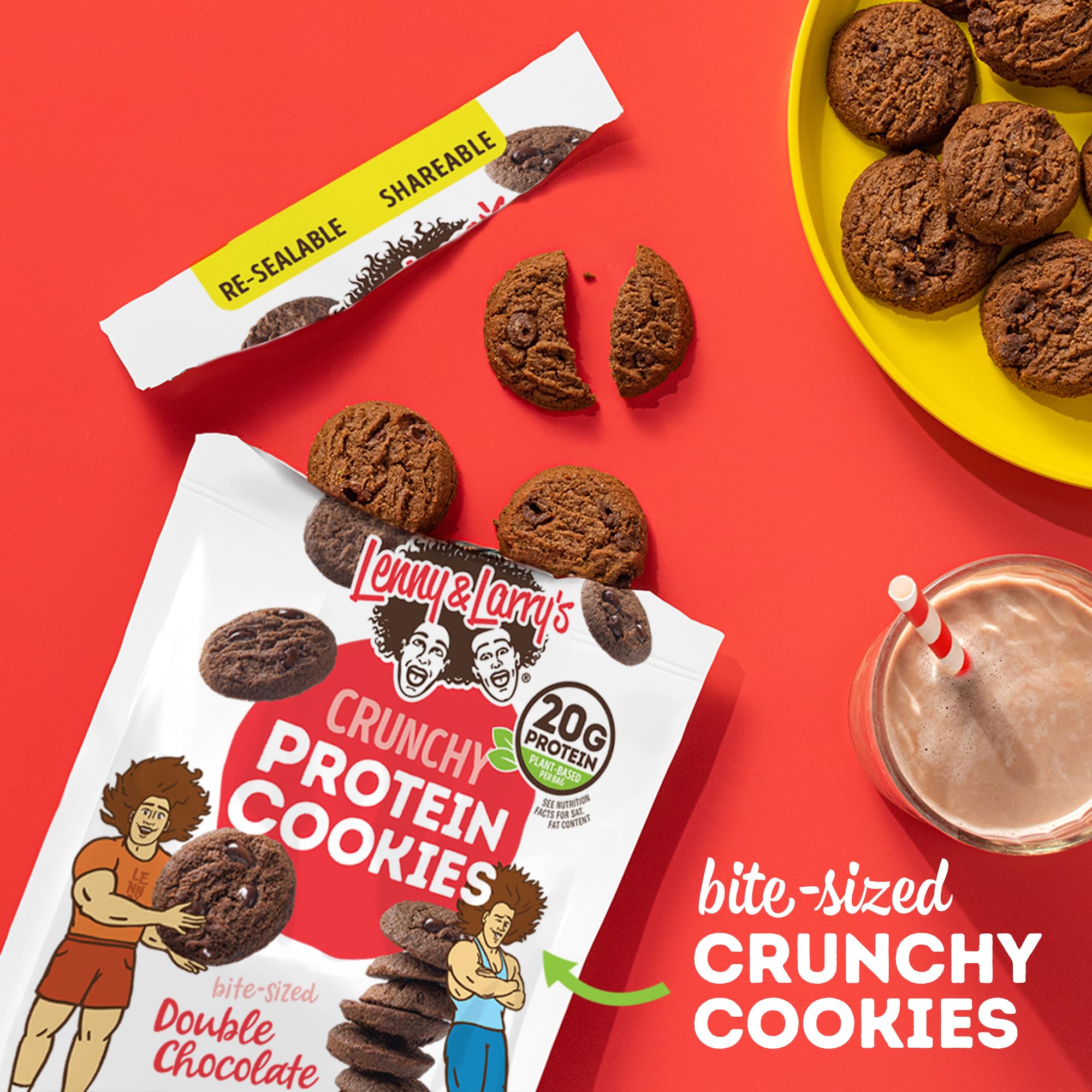 Lenny & Larry's The Complete Crunchy Cookie, Double Chocolate, 6g Plant Protein, Vegan, Non-GMO, 4.25 Ounce Pouch (Pack of 6)