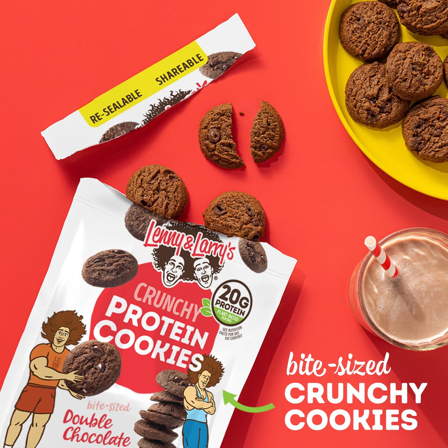 Lenny & Larry's The Complete Crunchy Cookie, Double Chocolate, 6g Plant Protein, Vegan, Non-GMO, 1.25 Ounce Pouch (Pack of 12)