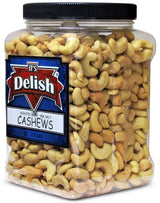Roasted & Salted Cashews by It’s Delish - 2.5 lbs Jumbo Container - Roasted with Sea Salt - Kosher Long-lasting Jar - Energetic, Healthy Snack
