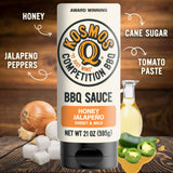 Kosmos Q Honey Jalapeno BBQ Sauce, Father’s Day Gift for Him, Sweet & Spicy Barbecue Sauce for Ribs, Brisket, Pork & Chicken, Made with Real Honey