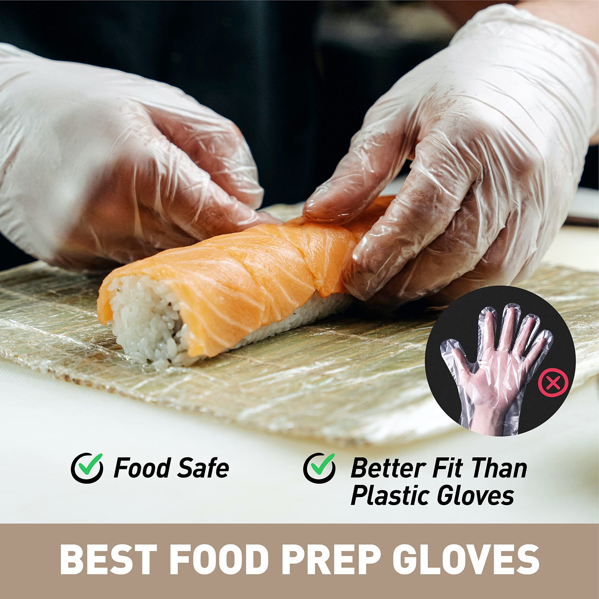 OKIAAS Disposable Gloves M, Food Safe | Latex-Free and Powder-Free Clear Vinyl Gloves for Cooking, Food Prep, Household Cleaning | Medium,100