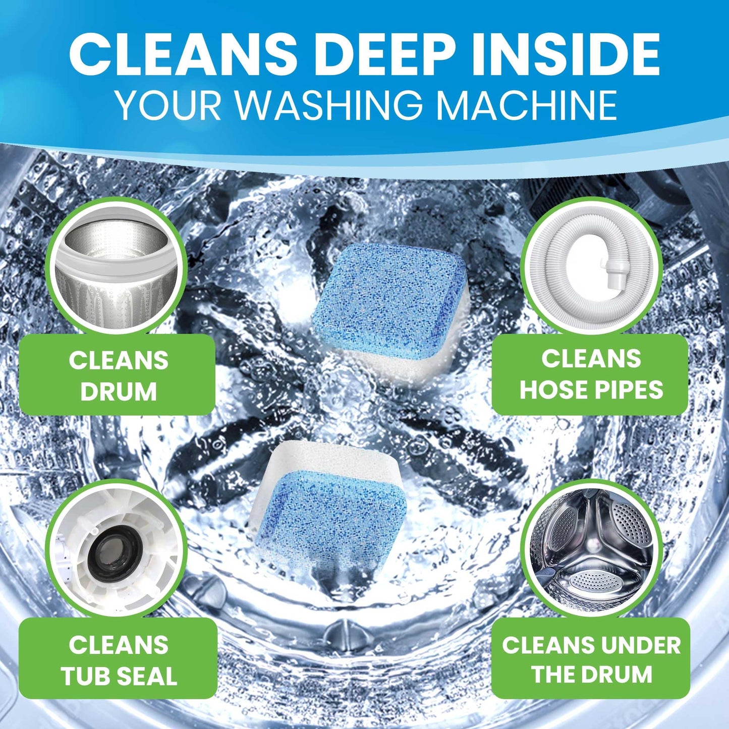 Clean Elements Washing Machine Cleaner Tablets 24 Pack - Deep Cleaning Descaler for HE, Front & Top Load Washers - Septic Safe, Eco-Friendly