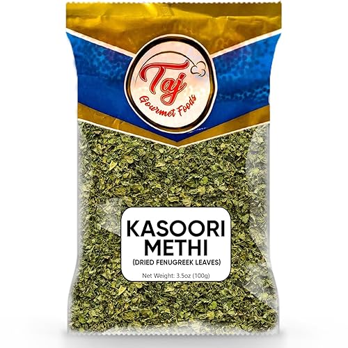 TAJ Kasoori Methi, Dried Fenugreek Leaves Pouch | 100g (3.5oz)