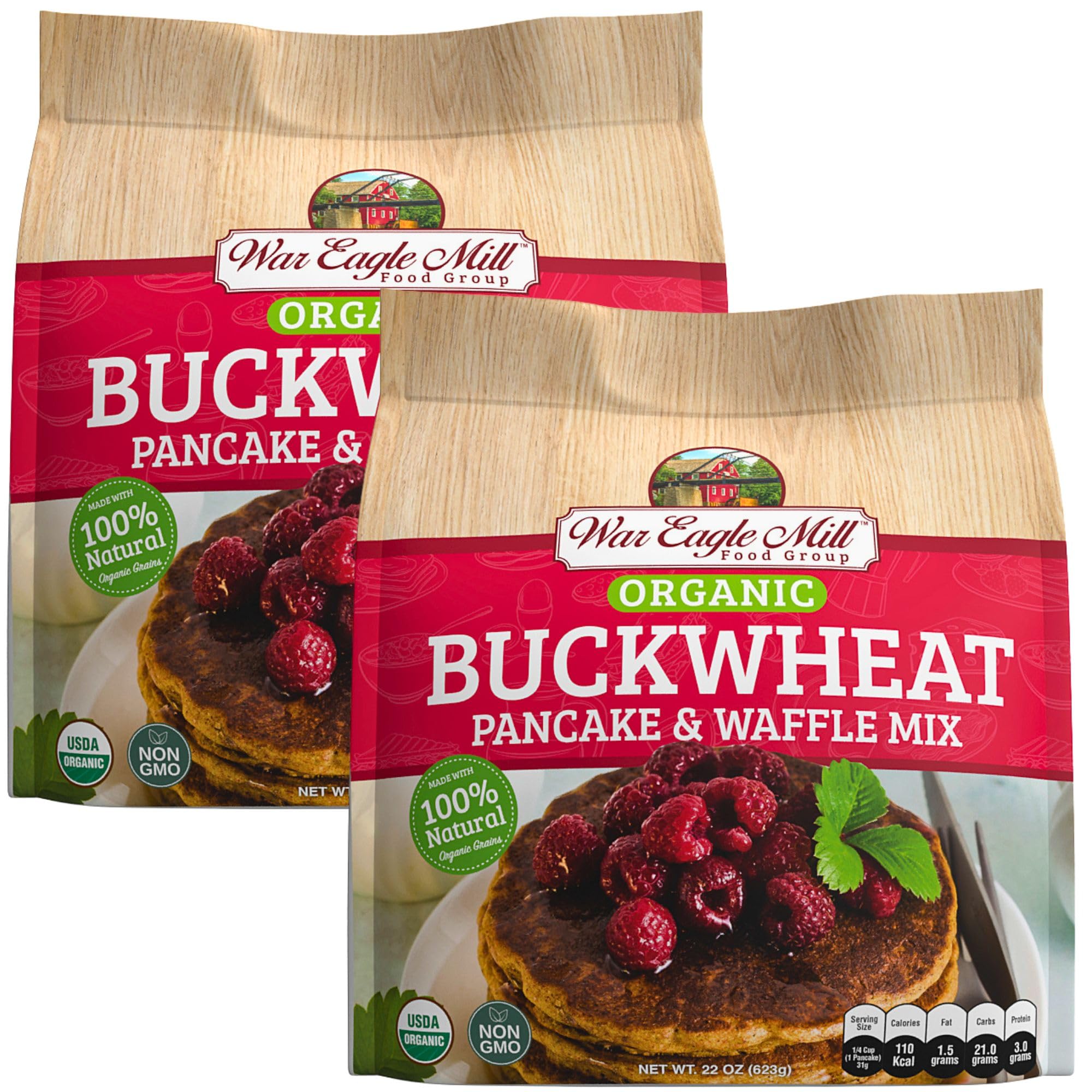 War Eagle Mill Organic Buckwheat Pancake & Waffle Mix, 22 oz Bag (2 Pack)