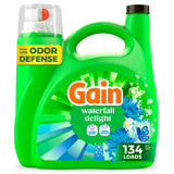 Gain Liquid Laundry Detergent with Odor Defense, Waterfall Delight Scent, Laundry Soap For HE Washing Machines, 177 fl oz, 134 Loads (Packaging May