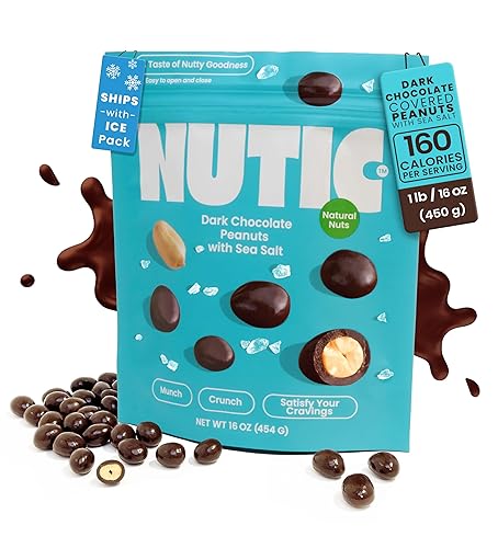 Nutic Sea Salt Dark Chocolate Covered Peanuts - 1 Lb. Luxurious Gourmet Snack Ideal for Dark Chocolate, Almond & Cashew Lovers, Belgian Quality