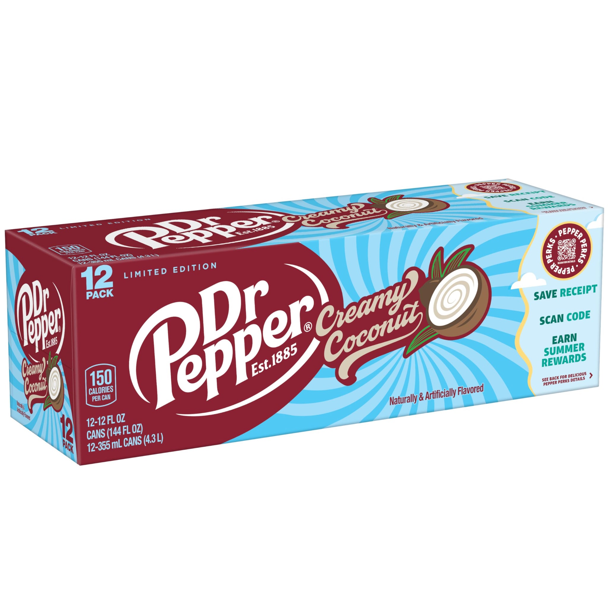 Dr Pepper Creamy Coconut Soda, 12 fl oz cans, 12 Pack