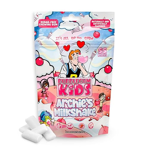 Archie’s Milkshake Sugar Free Gum by Bubblegum Kids | Milkshake Flavor Sugarless Gum with Xylitol | Vegan, Low Calorie Candy Alternative for Kids