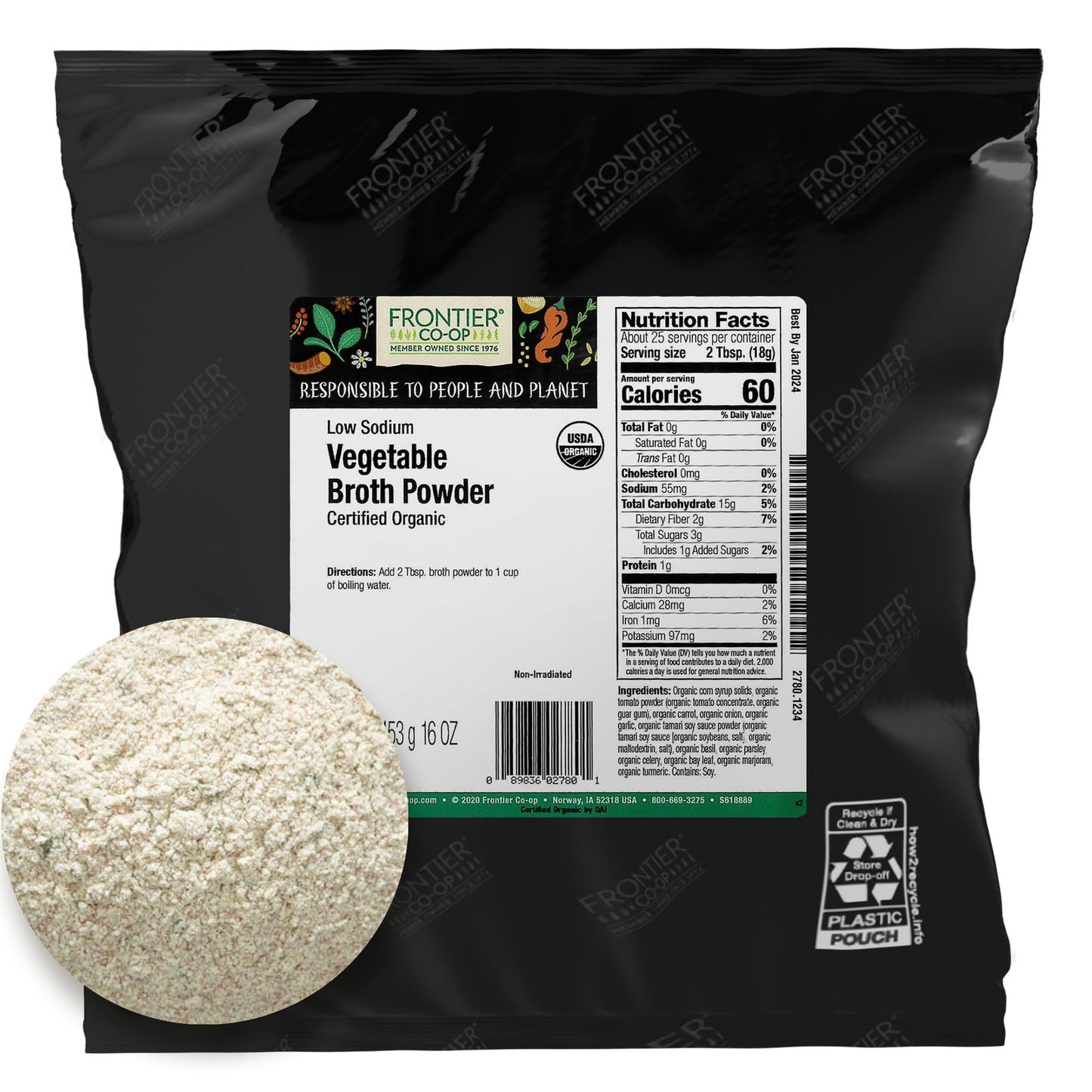FRONTIER HERB Vegetable Low Sodium Organic Broth Powder, 16 Ounce