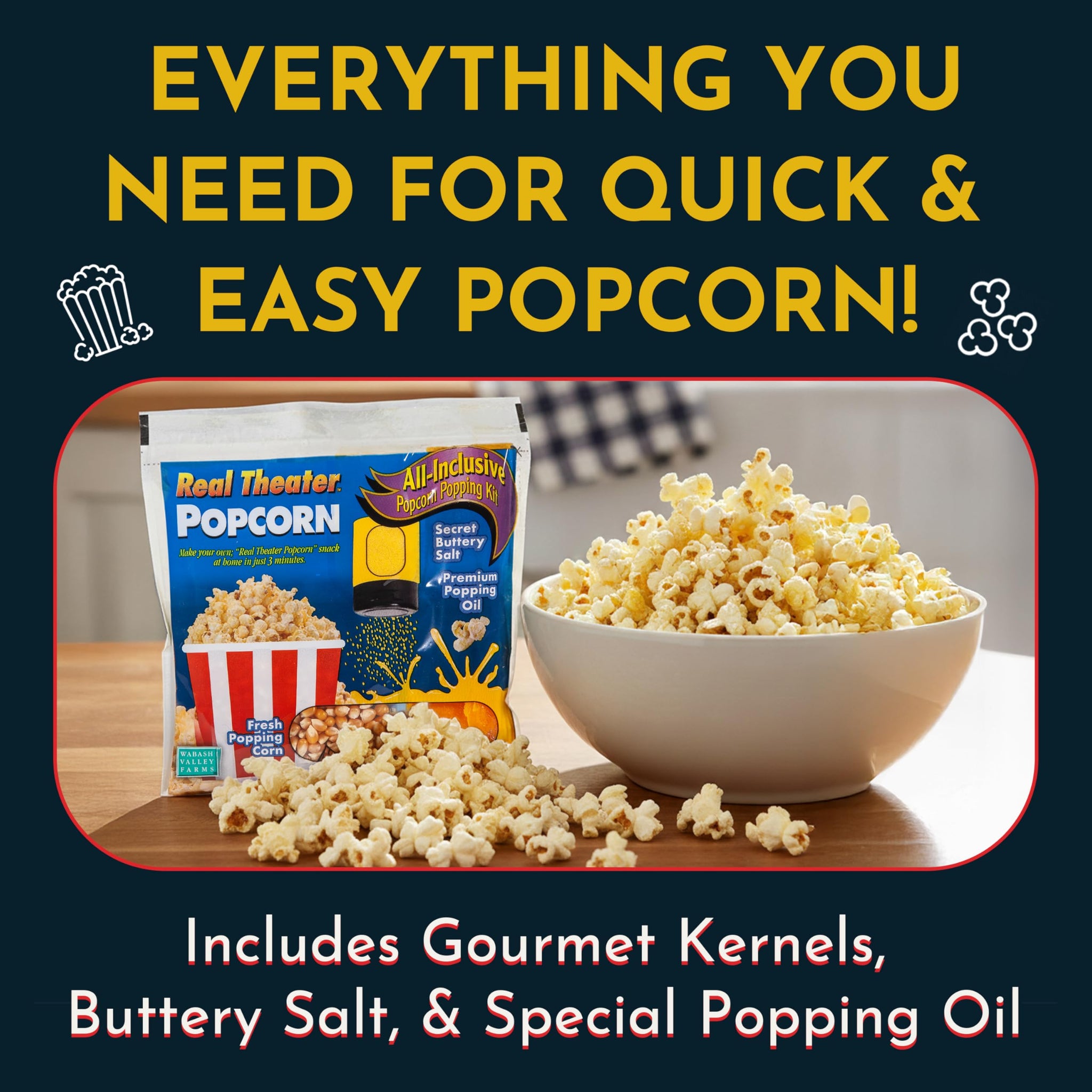 All in One Popcorn Packs - Wabash Valley Farms All Inclusive Popping Kits, Real Theatre Popcorn, Popcorn Kernels for Popcorn Machine, All in One