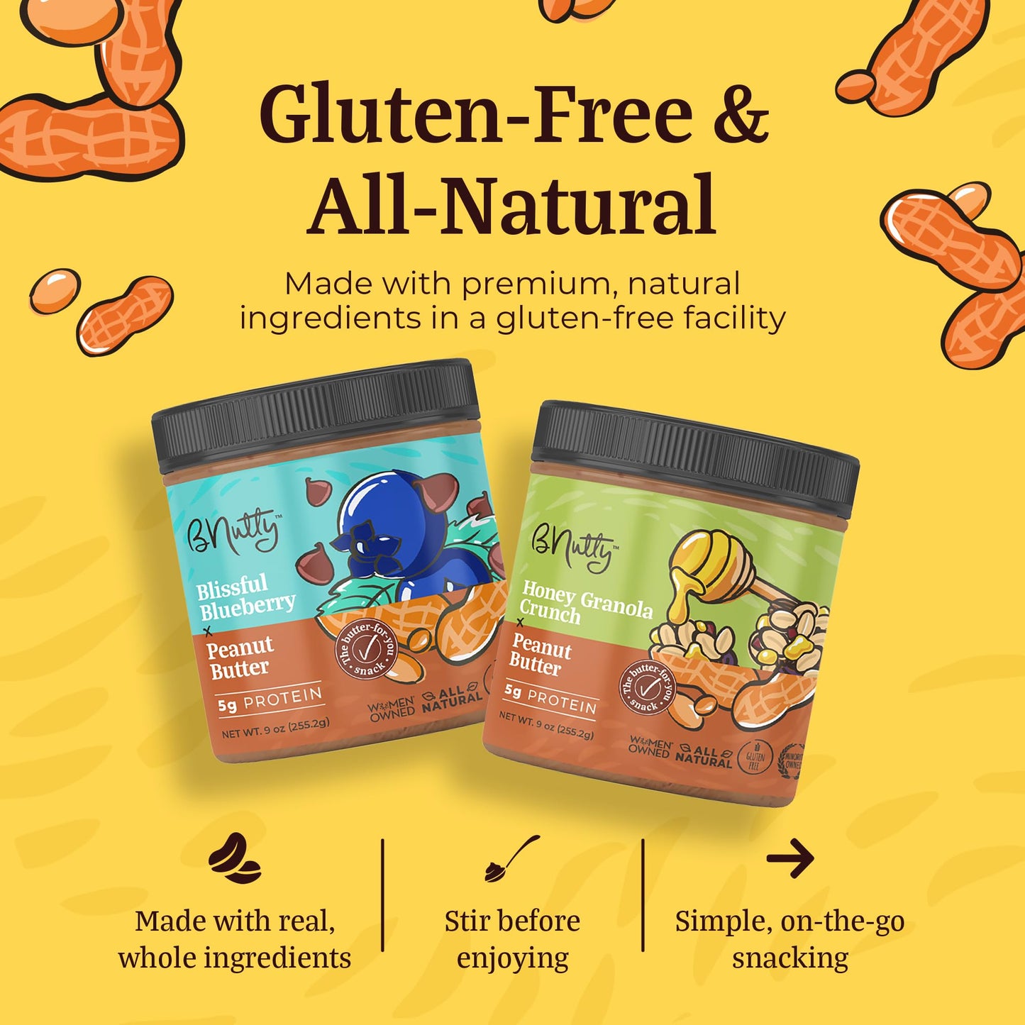 BNutty Fruit Lover's Peanut Butter | Gluten-Free, Natural Ingredients | Assorted Flavors, Smooth & Creamy Peanut Butter | Perfect for Spreads & Snacks