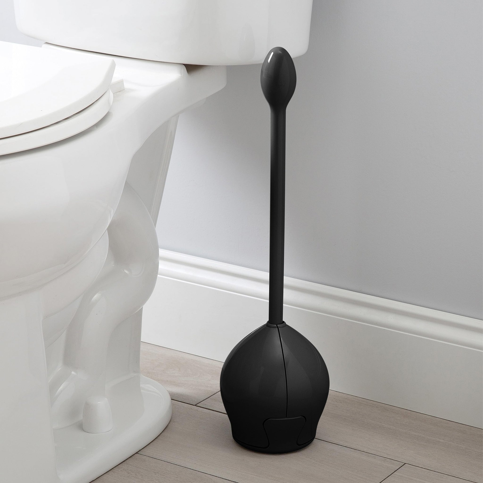 Bath Bliss Tulip Toilet Bowl Brush | Self Closing and Opening | Durable 360 Bristle | Bathroom Cleaning | Black
