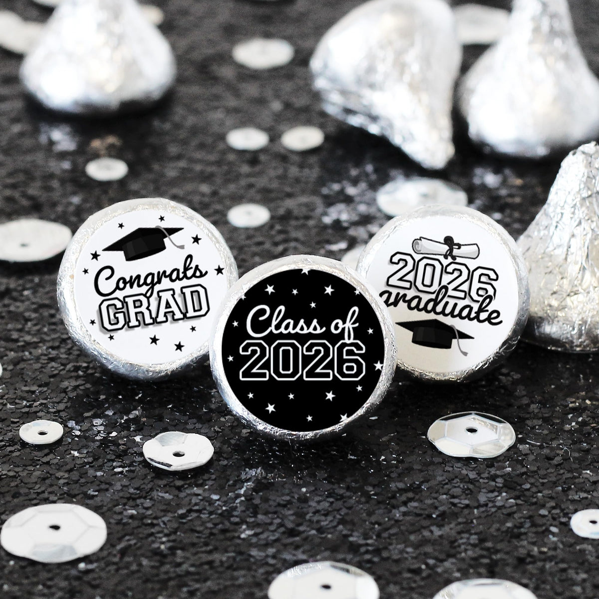 DISTINCTIVS Black White Class of 2026 Graduation Kiss Stickers, 216 Count