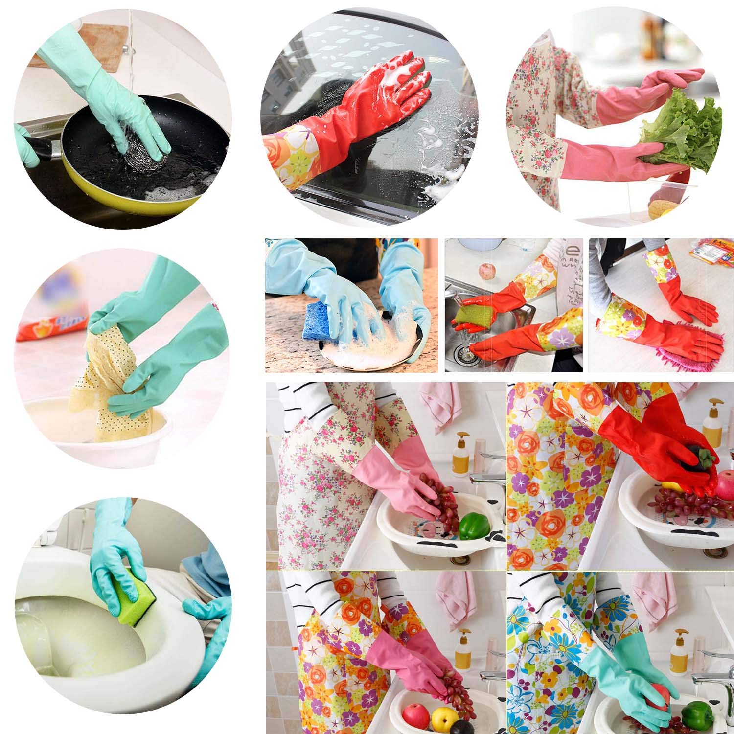Household Rubber Cleaning Dishwashing Latex Gloves Non-slip Waterproof Reuseable?4-Pairs??Free get Cleaning Cloth (1-Pack)