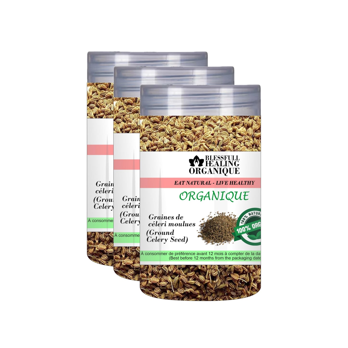 Blessfull Healing Organic Ground Celery Seed 100 Gram (3.52 oz) Each (Pack Of 3) = 300 Grams, Vegan