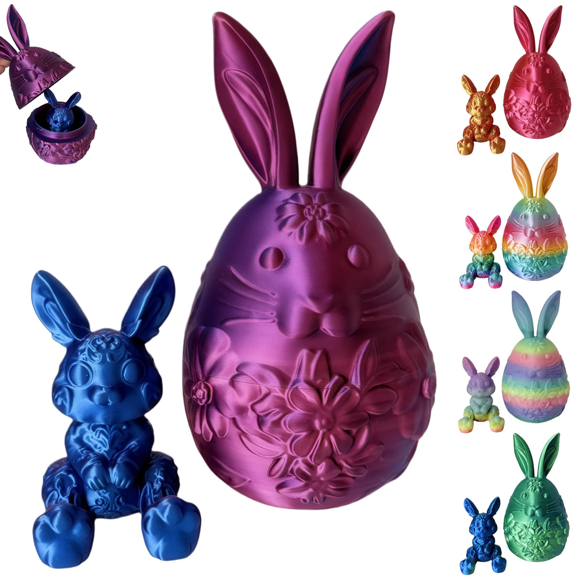 JimZePong 3D Printed Easter Eggs with Bunny Inside, Prefilled Easter Bunny Egg Alternative, 3D Printed Articulated Rabbit Surprise Egg for Easter
