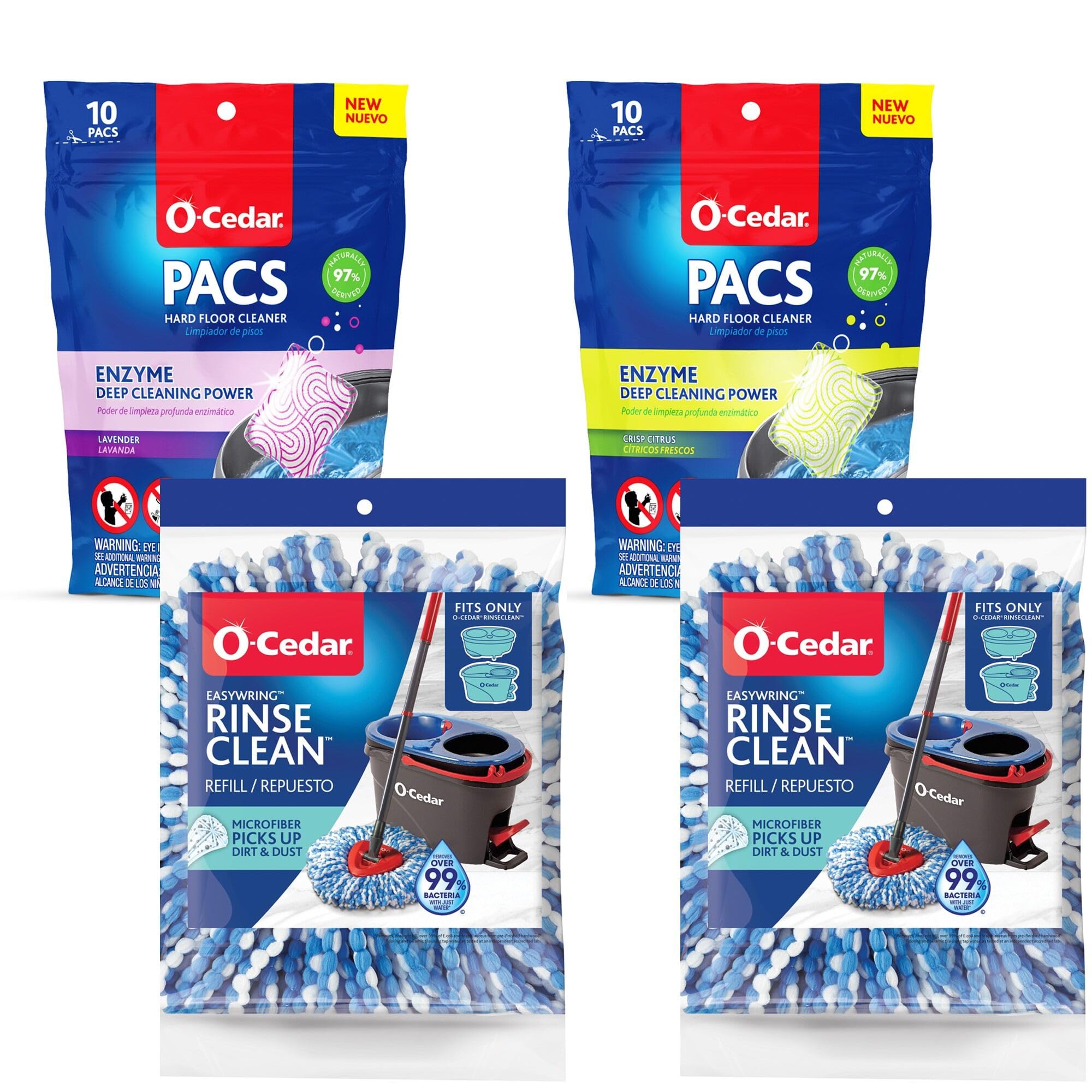 O-Cedar 2 Rinseclean Refills + 1 Citrus and 1 Lavender Pacs (Variety Pack)