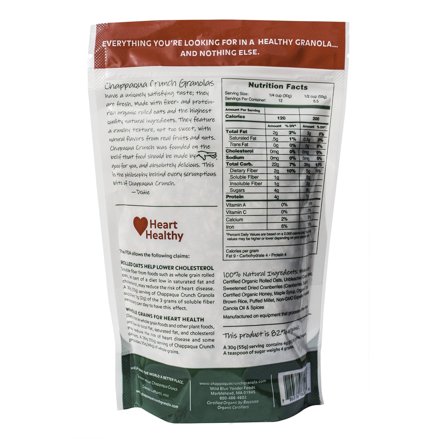 Chappaqua Crunch Simply Granola, Cranberry - Custom Rolled Oats with Sweetened Dried Cranberries - 13oz Pouch (Pack of 6)