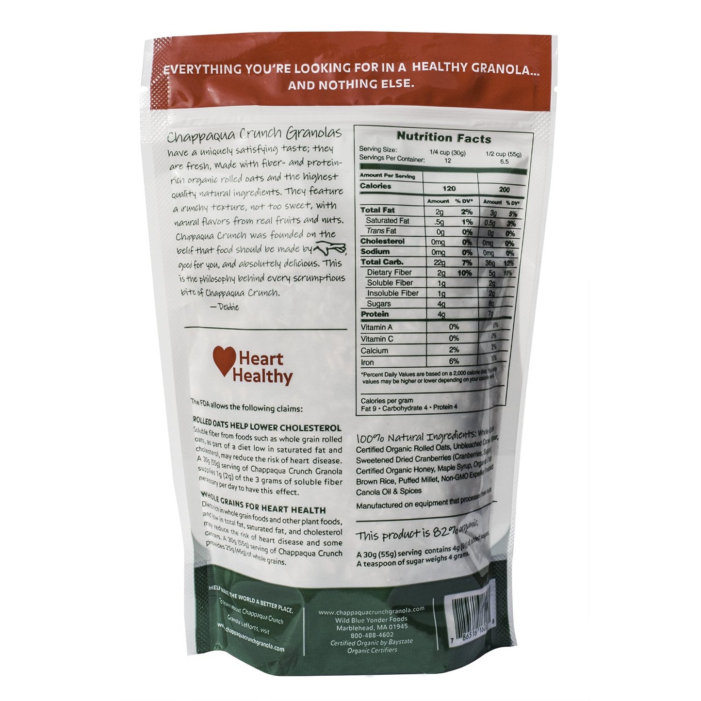 Chappaqua Crunch Simply Granola, Cranberry - Custom Rolled Oats with Sweetened Dried Cranberries - 13oz Pouch (Pack of 1)