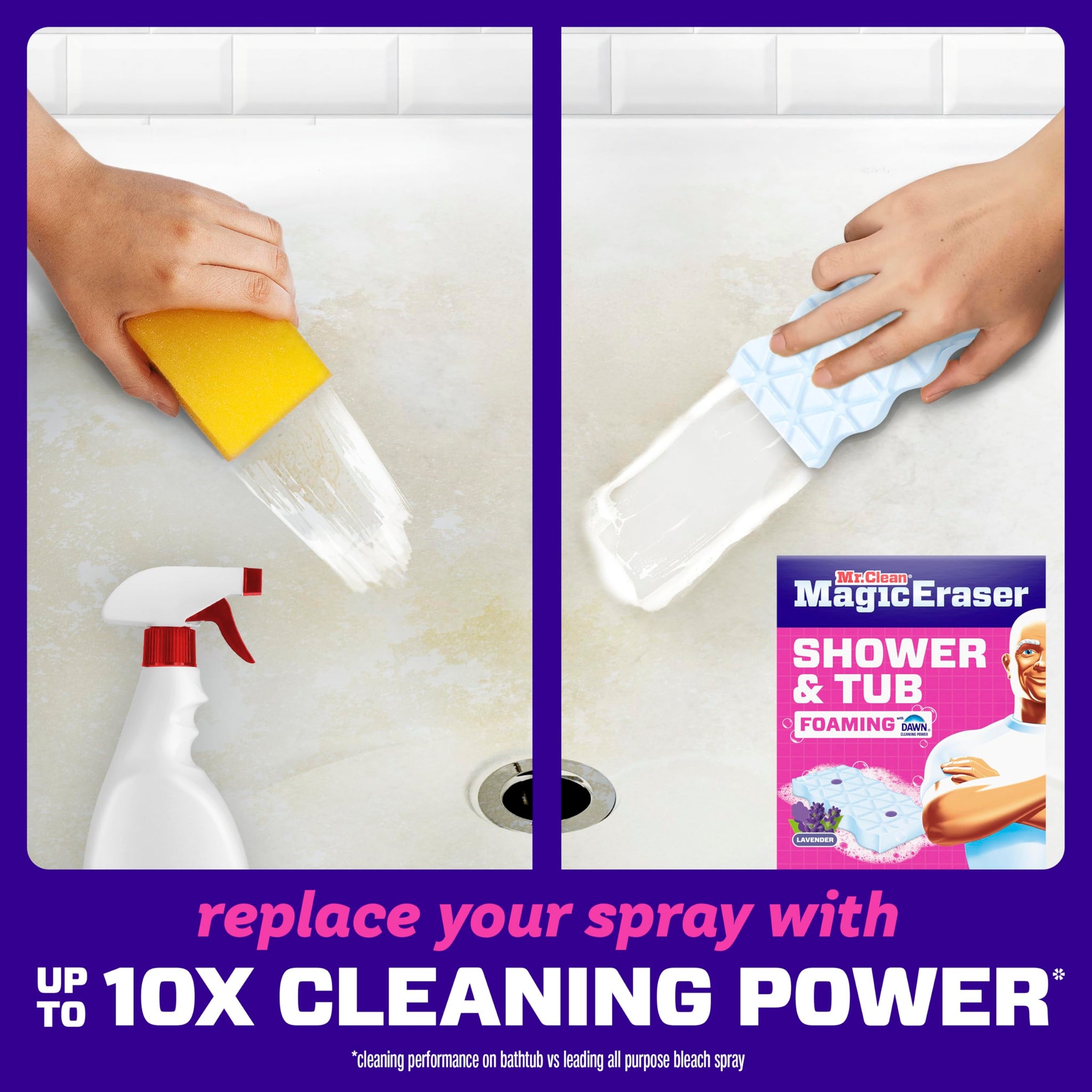 Mr. Clean Magic Eraser Sponge, Bathroom, Shower, Tub Cleaner, Soap Scum Remover, Bathroom Cleaning Supplies, Dawn Cleaning Power with Lavender Scent