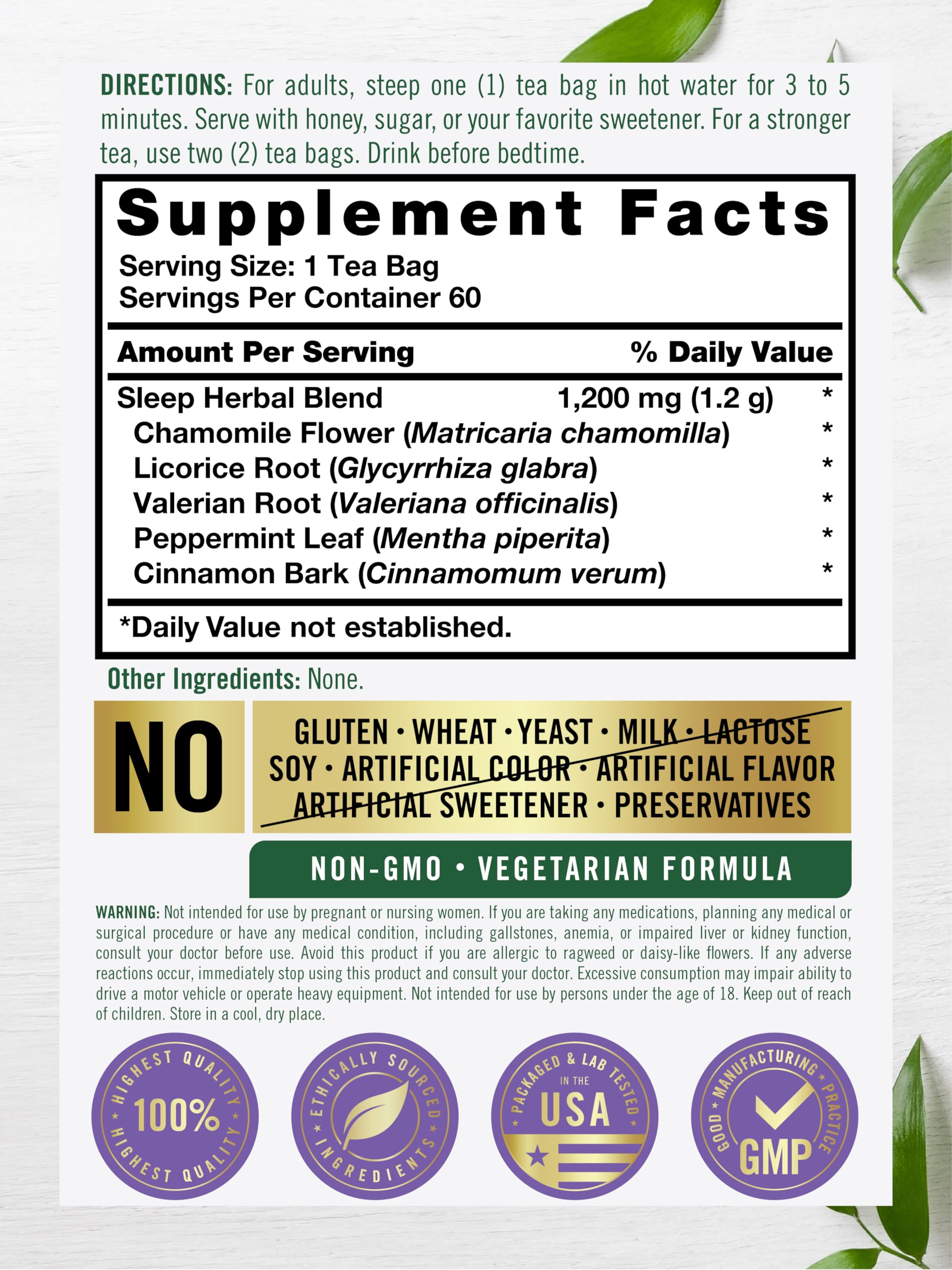 Carlyle Sleep Tea for Bedtime Extra Strength | 60 Bags | Caffeine Free | Herbal Blend with Valerian Root | Vegetarian, Non-GMO & Gluten Free