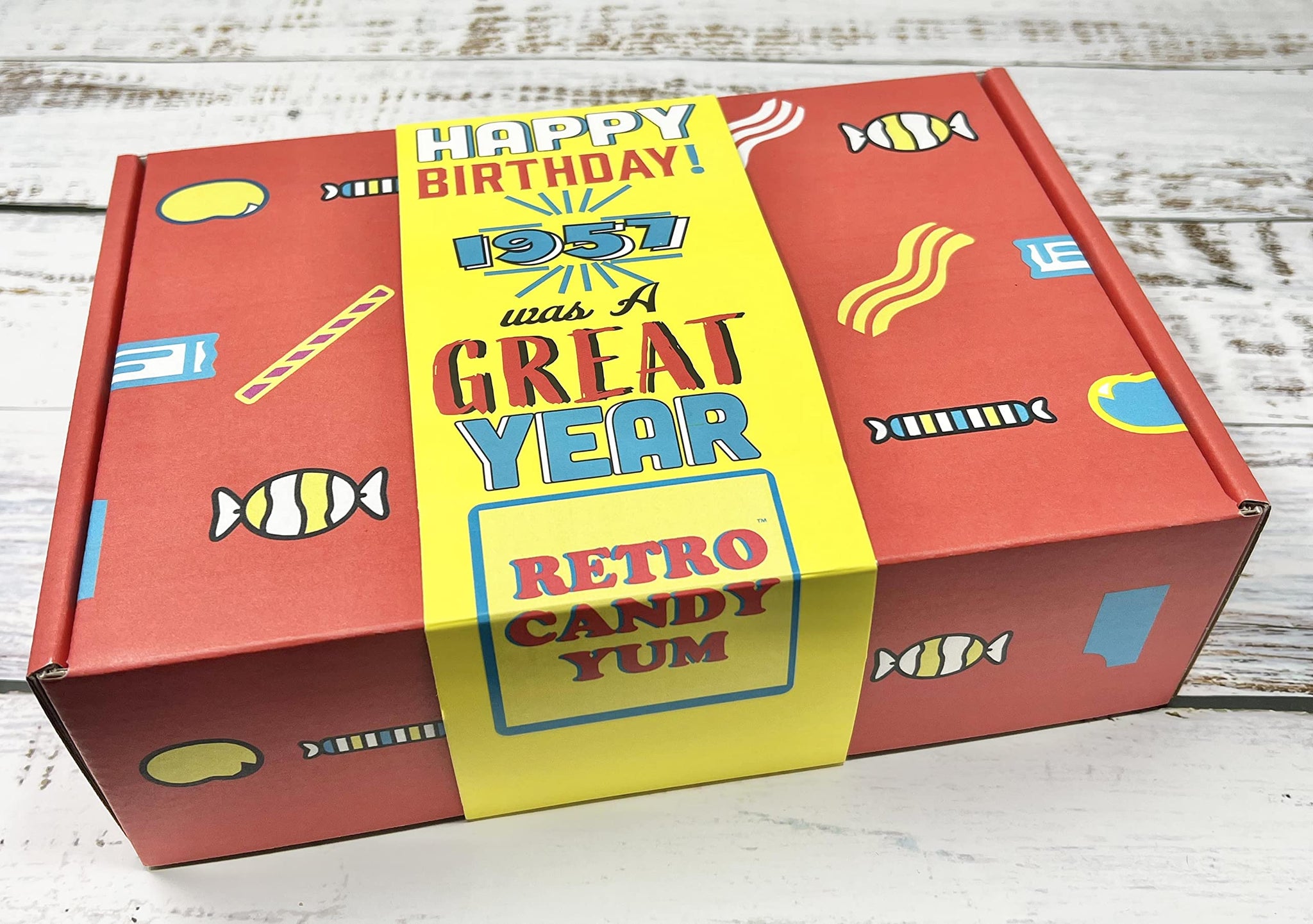 RETRO CANDY YUM ~ 1957 69th Birthday Gift Box of Nostalgic Retro Candy Assortment for 69 Year Old Man or Woman Born 1957 Jr