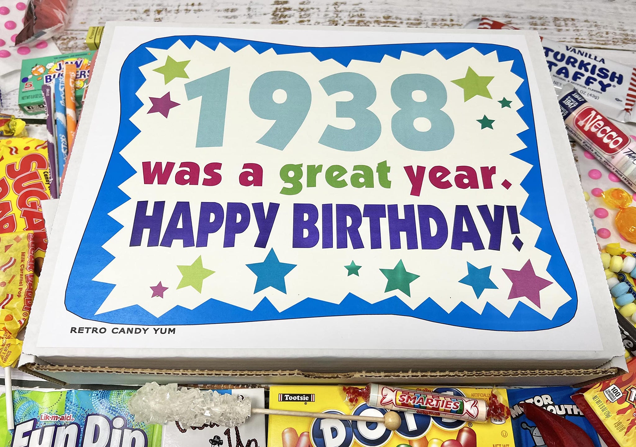 RETRO CANDY YUM ~ 1938 88th Birthday Gift Box Retro Candy Assortment from Childhood for 88 Year Old Man or Woman Born 1938