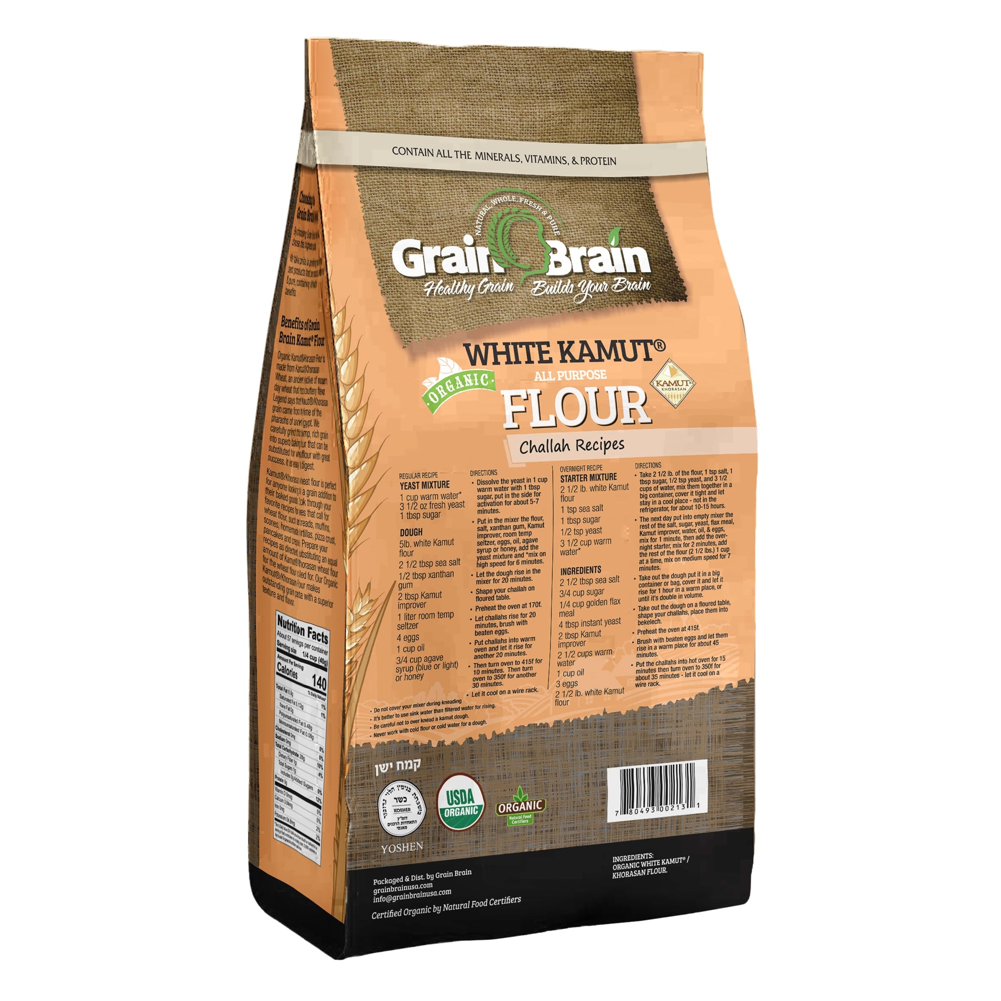 Grain Brain Organic White Kamut Flour (5 lb) Khorosan Wheat All Purpose Flour