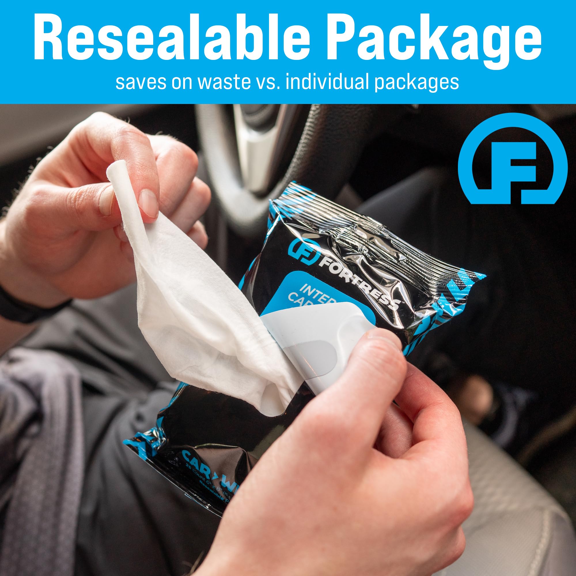 Fortress Car Interior Wipes (25 ct, Pack of 4) for Car Interior Cleaning, Dashboard, Seats, Detailing, and Steering Wheel [Travel Size] Skin-Safe Car
