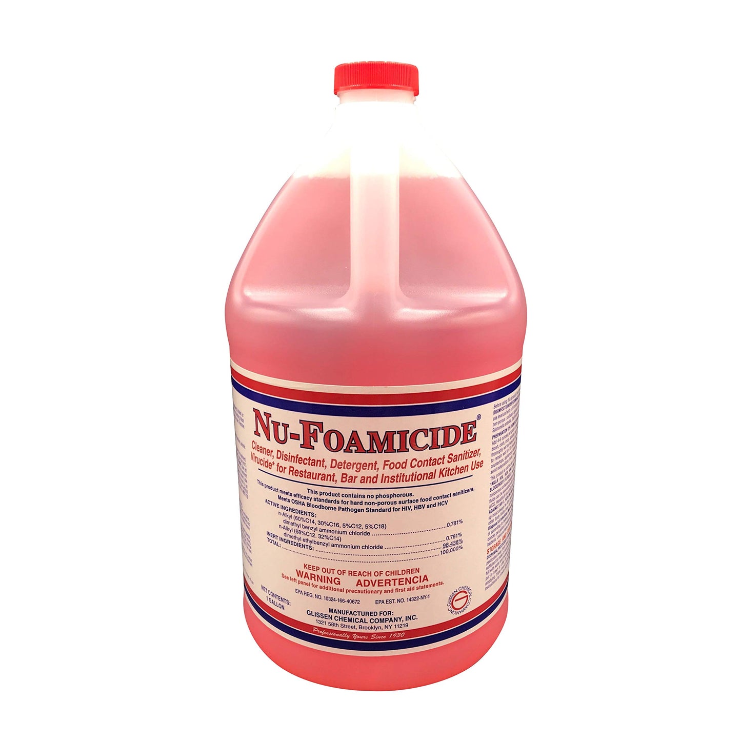 Glissen Chemical - 300048 Nu-Foamicide EPA Registered 1-Gal All Purpose Cleaner Concentrate, Industrial Commercial Grade (Packaging may vary)