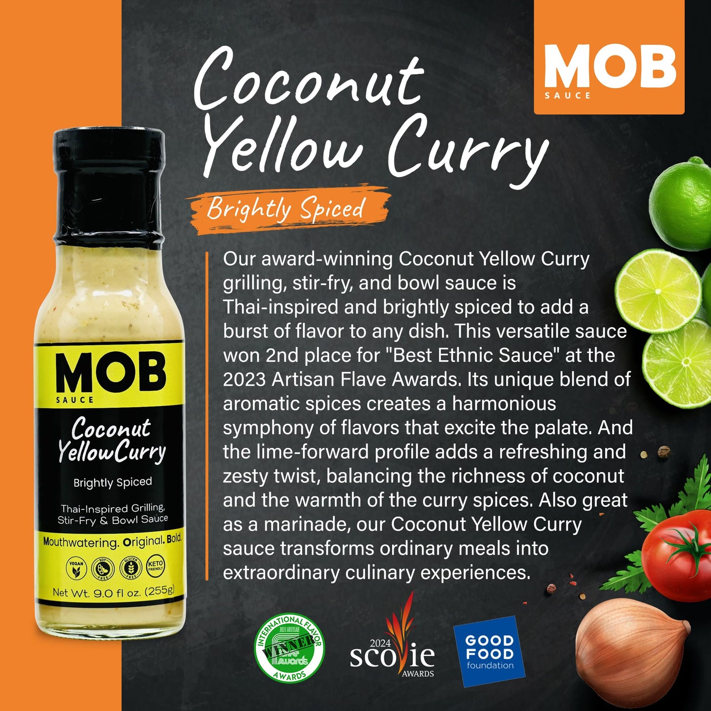 MOB Sauce Coconut Yellow Curry - Award Winning Thai-Inspired Grilling, Stir-Frying & Bowl Sauce that’s Vegan, Gluten-Free, Keto-Friendly with Natural