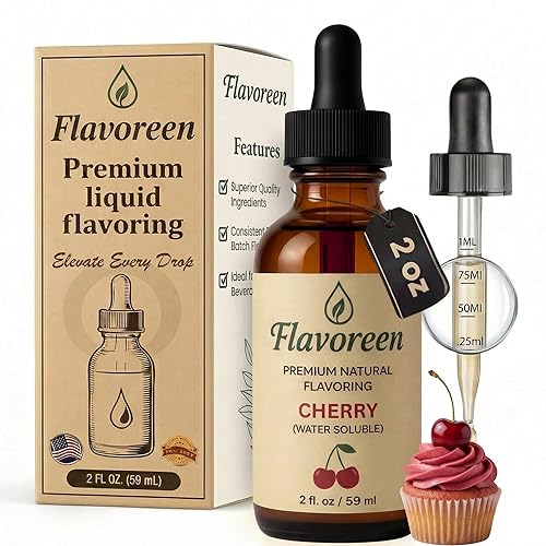 Flavoreen Cherry Extract - Highly Concentrated Liquid Flavoring - Water Soluble - for Drinks, Candy Making, Baking, Icing & Sodas - Premium Cherry