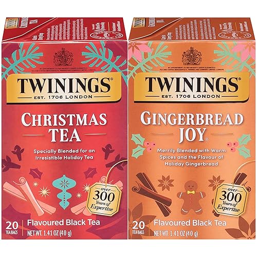 Twinings Christmas and Gingerbread Black Teas, 2-20 Count Packs, 40 Individually Wrapped Tea Bags, Aromatic with Holiday Spices, Caffeinated, Enjoy
