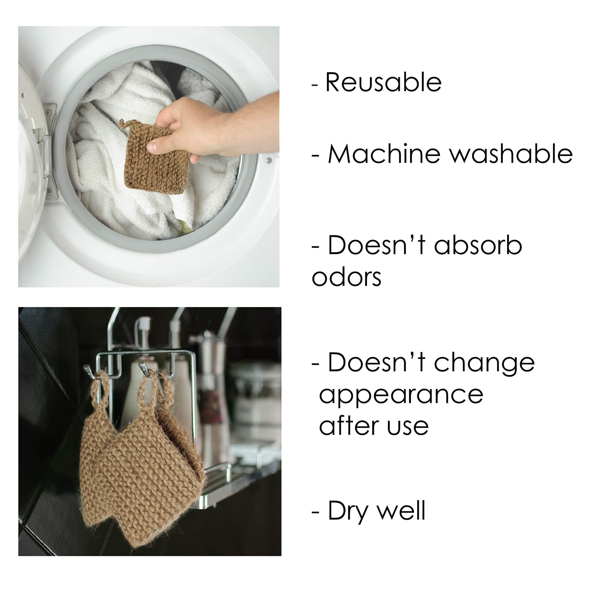 Natural Hemp Sponges for Dishes - Biodegradable Scrubber for dishwashing -Organic Reusable Unsponges Hand Knitted- Eco Friendly 100%-Compostable Set