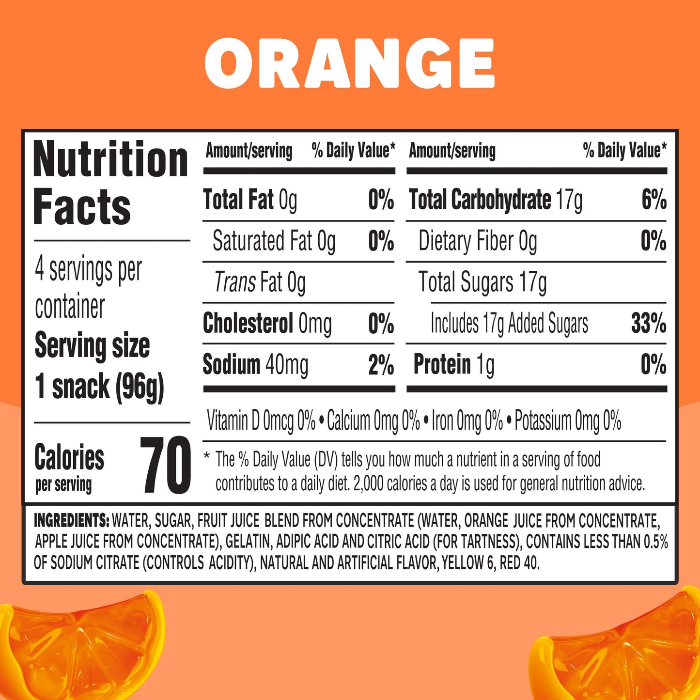Jell-O Original Orange Artificially Flavored Ready-to-Eat Gelatin Snack Cups, 4 ct Cups
